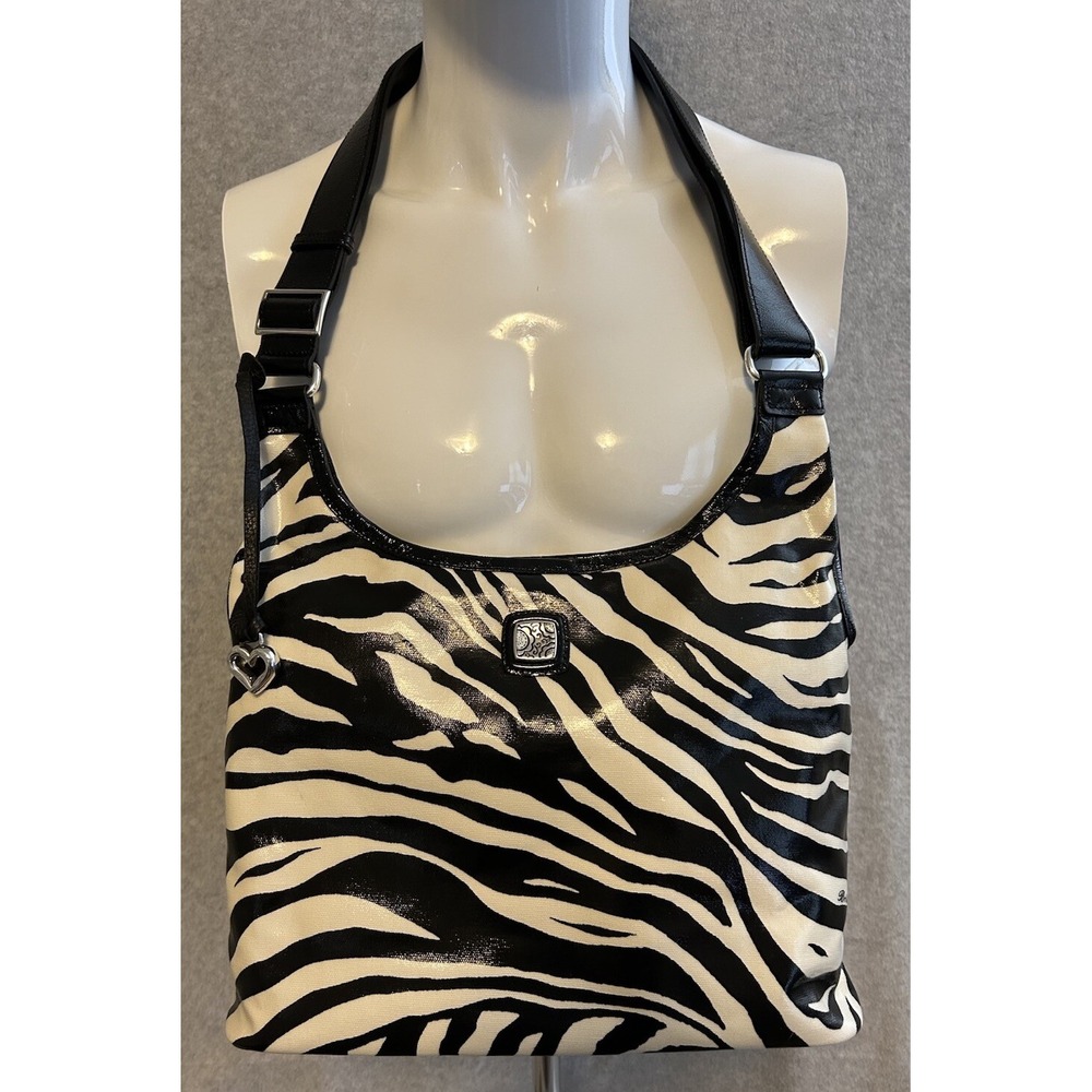 Brighton Black & White Zebra Print Tote Handbag Coated Canvas Strap